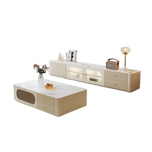 <span class=keywords><strong>Meuble</strong></span> TV et table basse style crème, combinaison minimaliste pour salon, unité compacte, <span class=keywords><strong>meuble</strong></span> TV sur pieds hauts au sol - Product Image 3