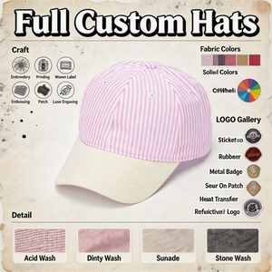 Gorra de Béisbol de Seis Paneles con Diseño OEM, Serigrafiada, de Tela Seersucker de Algodón, Clásica, a Rayas, de Dos Tonos, para Uso en Exteriores - Product Image 5
