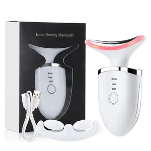 KKS Skin Tightening Double Chin 3 Colors LED Photon Therapy Portable Handheld Ems Electric Neck Lift Beauty Massager With Heat