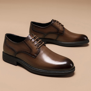 Botas de cuero marrón con punta redonda y cordones, plantilla acolchada, suela de goma, para todas las estaciones, envío directo - Product Image 4