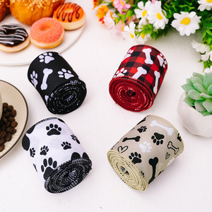 Cinta de Seda Ecológica Personalizada LK con Diseño de Hueso de Perro y Huella de Gato, con Borde de Alambre para Manualidades, Decoración de Árboles de Navidad, 4.5M - Product Image 4