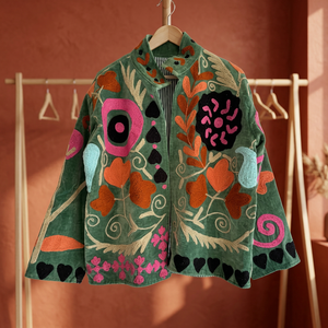 Veste en velours brodée à la main, motif uni, manches longues, col montant, manteau de printemps pour femme, vente en gros, manteaux Suzani, fournisseur B2B - Product Image 2