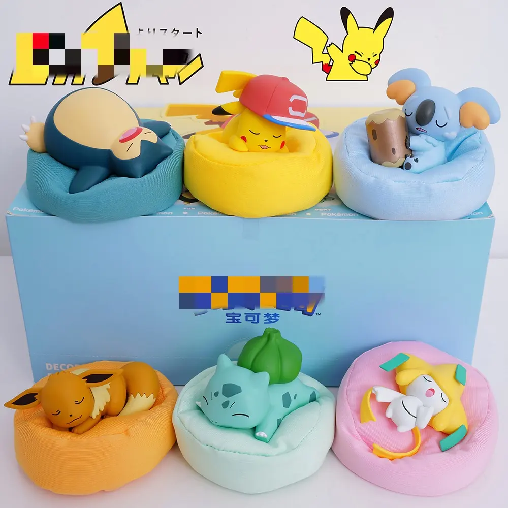 Wholesale Cartoon Poke-mons Blind Box Sleeping On Cushion Anime Figure Toy PVC Figure Doll Home Car Decor Gift