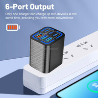 Cargador de 6 Puertos, 3 USB-A y 3 Puertos PD, Carga Rápida Universal para Teléfonos, Auriculares y Más, Enchufes Intercambiables EU/US/UK/KR