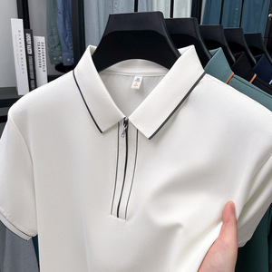 Di alta qualità in seta di ghiaccio <span class=keywords><strong>con</strong></span> risvolto in broccato ammoniaca <span class=keywords><strong>con</strong></span> <span class=keywords><strong>cerniera</strong></span> Polo da <span class=keywords><strong>uomo</strong></span> manica corta 2025 estiva nuova Polo Casual - Product Image 2