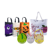 Sac fourre-tout pliable en non-tissé écologique pour Halloween, avec motifs de dessins animés phosphorescents (citrouille, fantôme, crâne, zombie)