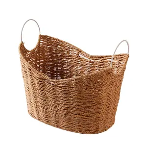 Paper Rope Basket Iron Handled Laundry Room Hollow-Out Organization For Clothes Toys Custom Woven Storage Basket
