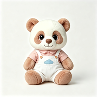 Peluche Panda Marron Kawaii avec Salopette, Jouet en Peluche Personnalisé, Broderie Nuage, Cadeau Adorable