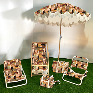 <span class=keywords><strong>Parasol</strong></span> de plage vintage haut de gamme personnalisé en bois avec franges et pompons, chaise, tente en toile anti-<span class=keywords><strong>UV</strong></span> <span class=keywords><strong>50</strong></span>+, sac isotherme pour fête - Product Image 5