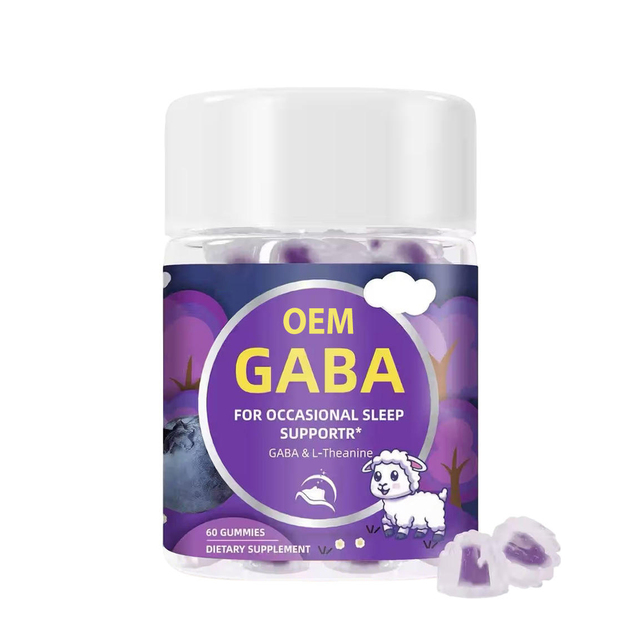 In Stock Herbal Blueberry Flavor GABA L-Theanine Chewable Gummies Health Sleep Support Calm Mood OEM Wellness Supplement Adults