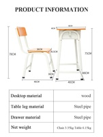 Mobilier scolaire Chaise de bureau en bois pour étudiant Table et chaise d'étude bon marché Ensemble unique bureau et chaise pour l'école primaire