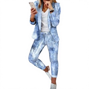 Women's Vintage Eco-Friendly <b>Blazer</b> Suits <b>Set</b> New 2 Pieces Denim Look Shawl Collar <b>Blazer</b> Pants <b>Set</b> Female Fashion 2026 Casual - Product Image 1