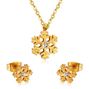 Collar con Colgante de Oro, Material de Acero Inoxidable, Aretes con Piedras, Collar Infantil con Diseño de Copo de Nieve, Juego de Joyería con Diamantes - Product Image 1