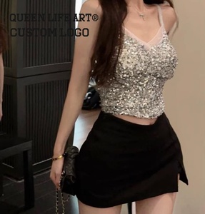 <span class=keywords><strong>Camiseta</strong></span> personalizada, trajes de baile delanteros y traseros, tops de <span class=keywords><strong>lentejuelas</strong></span> doradas para mujer, camisetas en blanco con etiquetas personalizadas, <span class=keywords><strong>camiseta</strong></span> sin mangas, camisola - Product Image 4