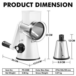 Râpe à légumes rotative avec 3 lames tranchantes <span class=keywords><strong>pour</strong></span> trancher et râper facilement les <span class=keywords><strong>carottes</strong></span>, les pommes de terre et autres légumes - Product Image 5