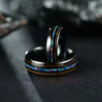 Gentdes Jewelry Anneaux dôme en carbure de tungstène 8mm Trendy Double Line KOA Wood and Crushed Opal Inlay Wedding Band for Mens Women