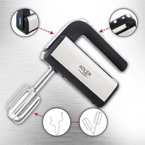 Adler AD 4225 800W miscelatore manuale in acciaio inox mascolatore con frullino per uova 5 Velocità e ciotola per uso domestico - Product Image 3