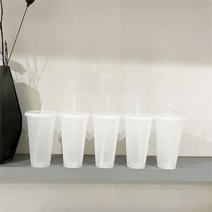 16oz 24oz Reusable Cold Iced <b>Drinking</b> Tumblers Single Layer Transparent Clear <b>Plastic</b> Cups with Lids and <b>Straws</b> - Product Image 2