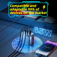 Chargeur GaN PD portable 65W en promotion usine avec protection OTP, prise pliable, 3 ports, compact, idéal pour ordinateur portable, appareil photo, téléphone, et facile à transporter