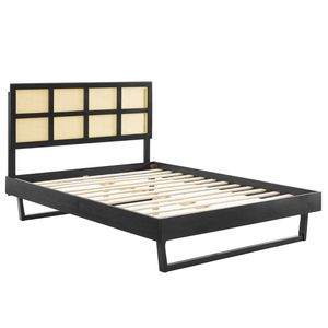 Cane Rattan and Solid Wood Queen Platform <b>Bed</b> Frame Natural Rattan Headboard Modern Wooden <b>Bed</b> for Bedroom Furniture - Product Image 6