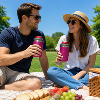 Mug de voyage en acier inoxydable 304 à double paroi de 14 oz, refroidisseur de canettes de bière 4-en-1, café/cola, couvercle coulissant minimaliste personnalisable