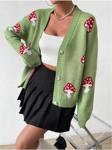 OEM ODM Custom <b>Women's</b> <b>Cardigan</b> Sweater <b>Long</b> Sleeve V Neck Button Down Knit Jacquard Knitwear Fall Preppy Clothes - Product Image 4