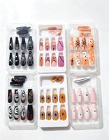 12 Pièces – Offre Spéciale – Faux Ongles Artificiels – Motif Fantôme de Dessin Animé – French Almond Rond – Ongles à Presser pour Décoration d'Ongles d'Halloween