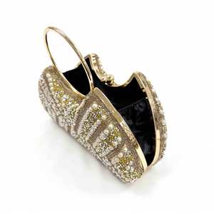 Pochette de Soirée Métallique de Luxe, Sac à Main en Cristal et Diamants, Motif Perlé, Sangle Réglable, Fermeture Éclair Étanche - Product Image 4