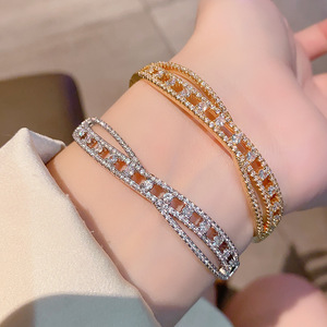 European American <b>Bangle</b> Gold <b>Silver</b> Diamond Jewelry Women's Gift Micro Insert Oval Fashion <b>Bracelet</b> - Product Image 1