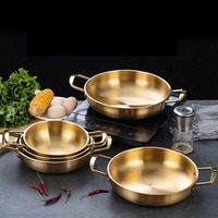 Panci Makanan Laut Stainless Steel Emas Tebal Panci Kecil Tunggal untuk Rumah Tangga Panci Mie Korea Panci Makanan Laut dengan Dua Pegangan Alat Memasak
