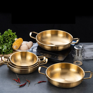 Panci Makanan Laut Stainless Steel Emas Tebal Panci Kecil Tunggal untuk Rumah Tangga Panci Mie Korea Panci Makanan Laut dengan Dua Pegangan Alat Memasak - Product Image 5