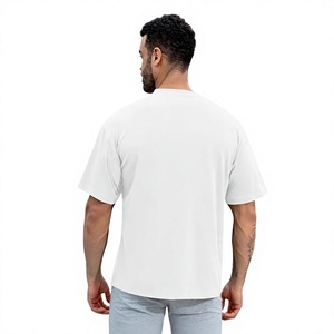 T-shirt en coton blanc surdimensionné pour homme, col rond, manches courtes, coupe décontractée, longueur normale, couleur unie, imprimé, séchage rapide - Product Image 5