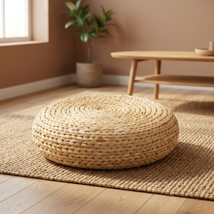 Handmade Water Hyacinth Round Ottoman Cushion Minimalist Design Modern Living Room Furniture Home <b>Stool</b> Decor - Product Image 2