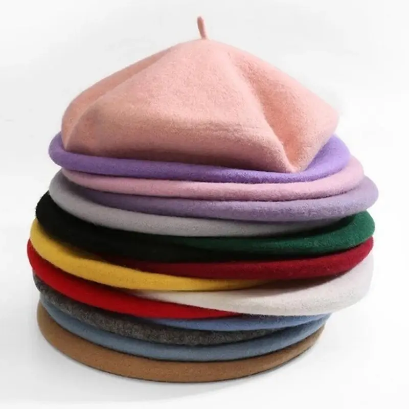 RTS Autumn Winter School Wholesale Cheap Berets For Sale Fashion Woman Kids 30 Plain Colors Black Summer Mohair Beret Hat