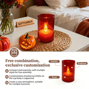 Wholesale Safe Saving Flameless Simulated Texture <strong>Candle</strong> <strong>Red</strong> Windproof Cup Led <strong>candle</strong> Remote Timer Battery Small Columnar - Product Image 2