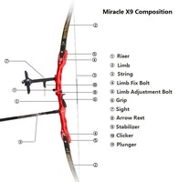Ensemble d'arc recurve Sanlida Miracle X9 66/68/70" 14-54lbs, poids de tirage réglable, arc multicolore pour le tir sur cible et la chasse