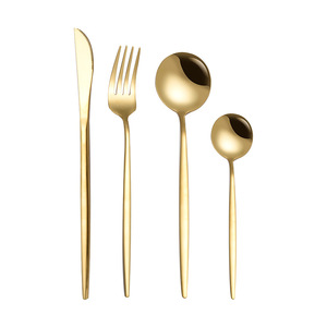 ชุดช้อนส้อมสแตนเลสสตีลเคลือบทองโปรตุเกสแบบบาง ขัดเงาเหมือนกระจก พร้อมช้อนขนมหวาน ช้อนซุป จัดส่งโดยตรงจาก Junzhan - Product Image 5