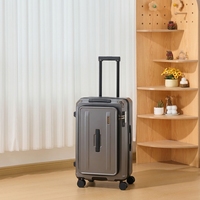 Valise de voyage en PC avec impression de logo personnalisé, extension de 5 cm, port USB frontal, roues silencieuses à freinage antichoc TSA