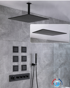 Modern High Pressure Thermostatic Wall <strong>Shower</strong> Faucet Set Black Rainfall <strong>Shower</strong> <strong>System</strong> with Body Jets Bathroom Faucet Accessories - Product Image 3