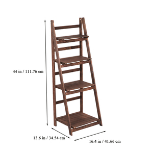 Étagère échelle rustique en bois brun à 4 niveaux pour plantes et livres, idéale pour les petits espaces intérieurs et extérieurs – Supports et rangements - Product Image 3