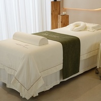 Ensemble de draps de salon de beauté blancs de qualité supérieure, 4 pièces, doux pour la peau, pour lit de massage et spa, comprenant jupe de lit, housse de tabouret, taie d'oreiller et housse de couette