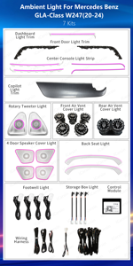 Iluminación Ambiental Interior LED de 64 Colores para <span class=keywords><strong>Mercedes</strong></span> Benz <span class=keywords><strong>GLA</strong></span> W247 2020-2024, Accesorios de Tiras Decorativas - Product Image 6