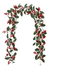 Couronne de <span class=keywords><strong>lierre</strong></span> de Noël artificielle avec feuilles de houx et baies rouges pour une décoration intérieure festive - Product Image 5