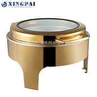 Fournitures hôtelières XINGPAI, ensemble de plats chauds arabes, buffet, plat chaud de luxe en acier inoxydable doré avec couvercle en verre visible