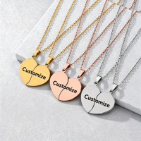 Collier personnalisé Ywyougang en forme de cœur divisé, pendentif assorti pour couple en acier inoxydable, bijou gravable au laser, cadeau