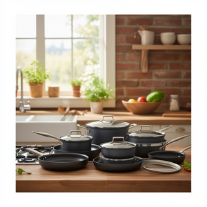 Metal Cookware Set 10-Piece Nonstick <b>Pots</b> and Pans with Lids Minimalist Design Oven and Stovetop Safe - Product Image 2