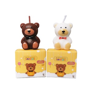 Candeline di Compleanno a Forma di <span class=keywords><strong>Orsetto</strong></span>, <span class=keywords><strong>Decorazione</strong></span> per Torte Marrone e Bianca, Topper per Torte di Compleanno, Candeline con Fiocco per Feste di Bambini e Neonati - Product Image 1