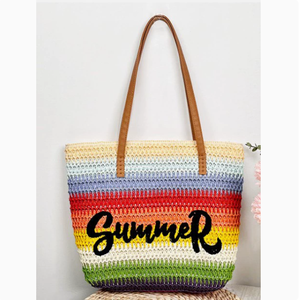 กระเป๋าชายหาด PEIQUAN ลายทางพิมพ์ตัวอักษร  ขนาดใหญ่  สำหรับผู้หญิง  กระเป๋าสะพายช้อปปิ้ง - Product Image 3