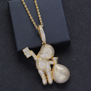 CN199 Kleine Messing CZ Steine Halskette Hip Hop Anhänger Schmuck Bling Bling Iced Out - Product Image 3