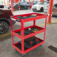 Alat kereta baja 3 rak tugas berat dengan roda putar sumber daya Manual untuk pengatur garasi dan Alat Servis troli